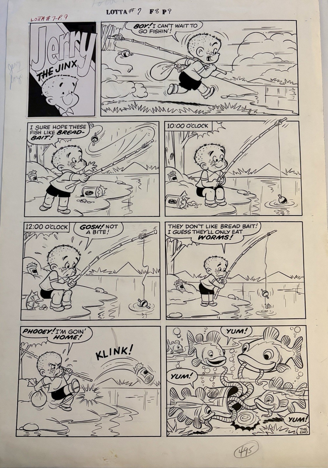 Original 1956 Howie Post Comic Art page Jerry the Jinx from Little Lotta #7