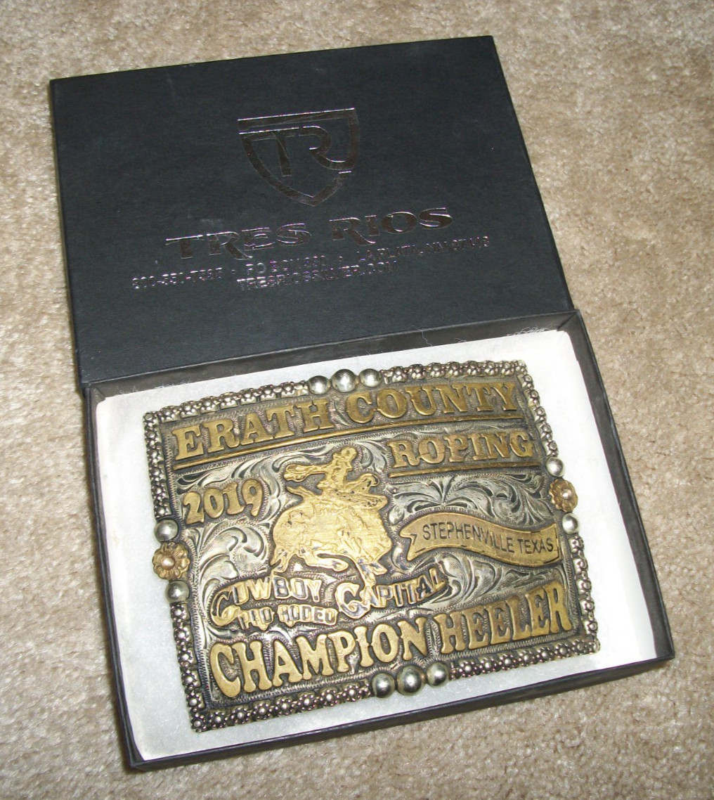 2019 Erath Rodeo Roping Champion Heeler Tres Rios Silver Trophy Belt Buckle