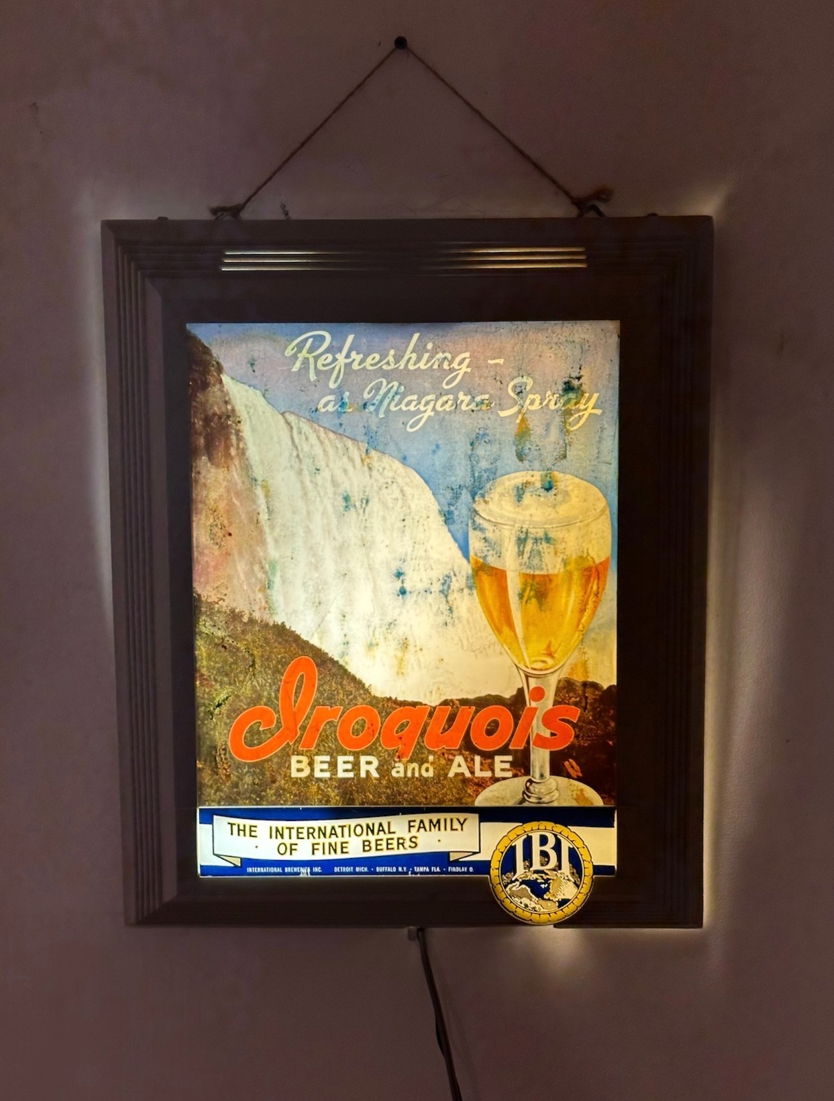 VTG 1950s IROQUOIS Beer & Ale Refreshing As Niagara Spray Lighted Sign & Speaker
