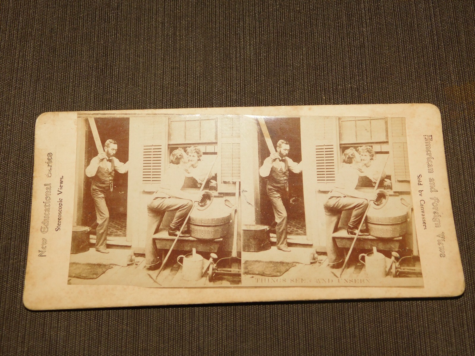 VINTAGE STEREOVIEW STEREOSCOPE CARD FUNNY THINGS SEEN AND UNSEEN