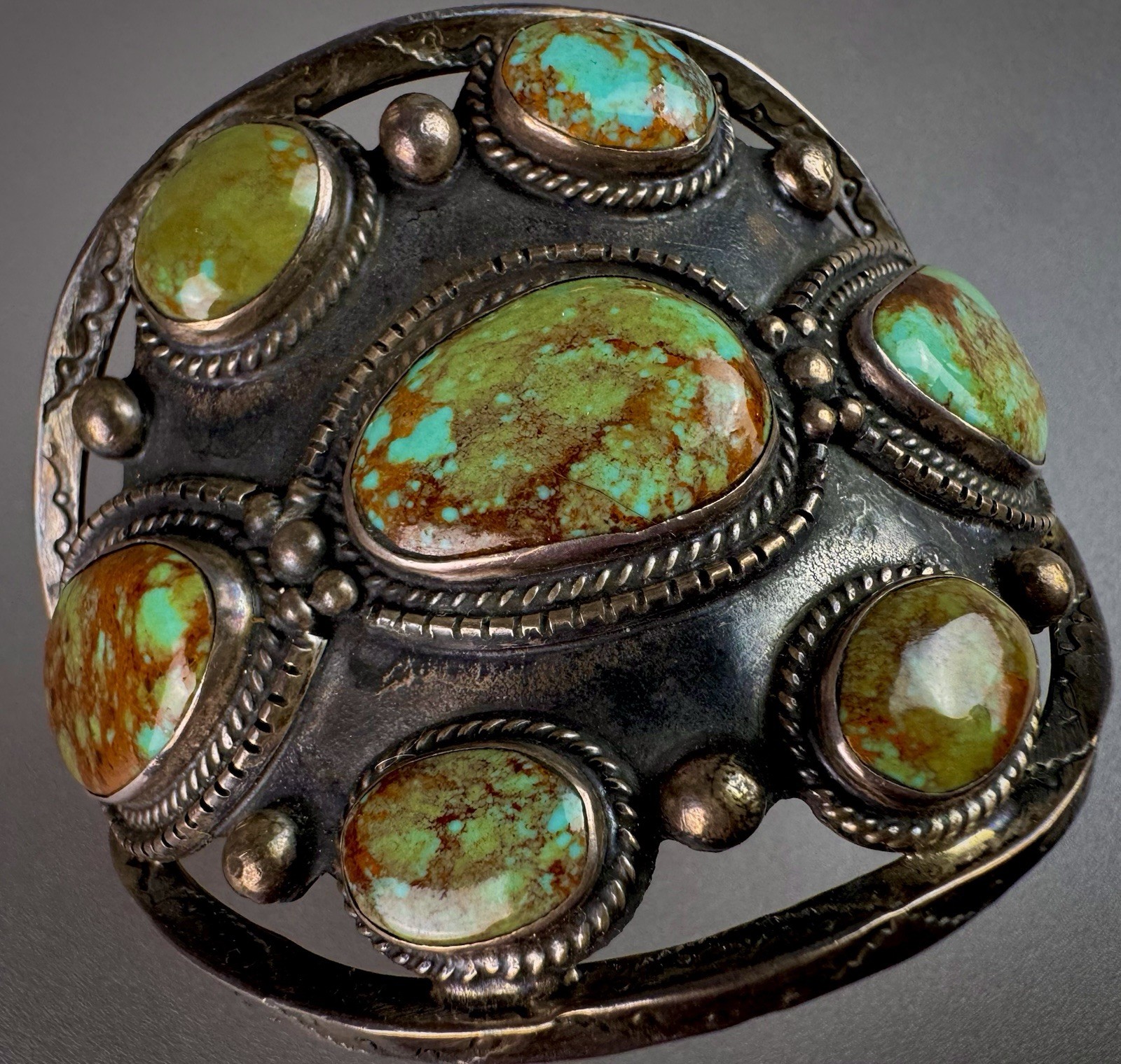 HUGE Vintage Navajo Sterling Silver Royston Turquoise Shield Cuff Bracelet