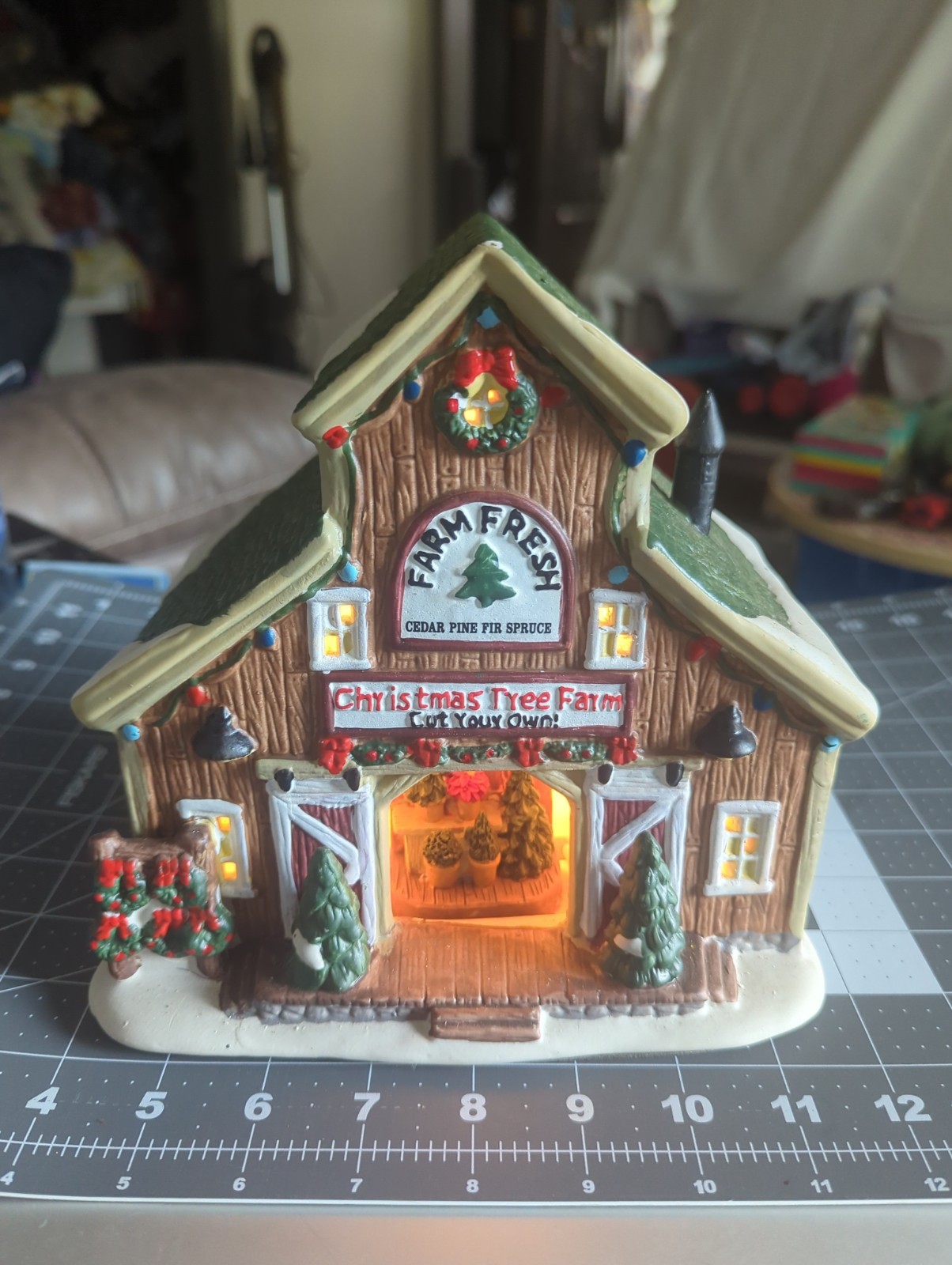 Country Charm Holiday Time Christmas Tree Farm Village House Green Barn 