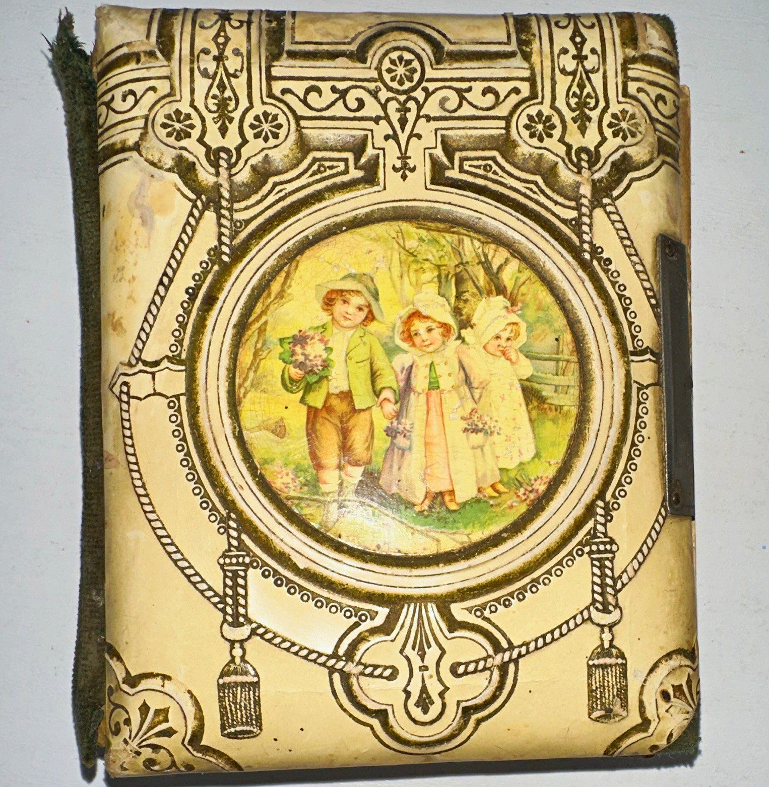 Antique Victorian Embossed Cabinet Card Photograph Album, Color Printed Cover