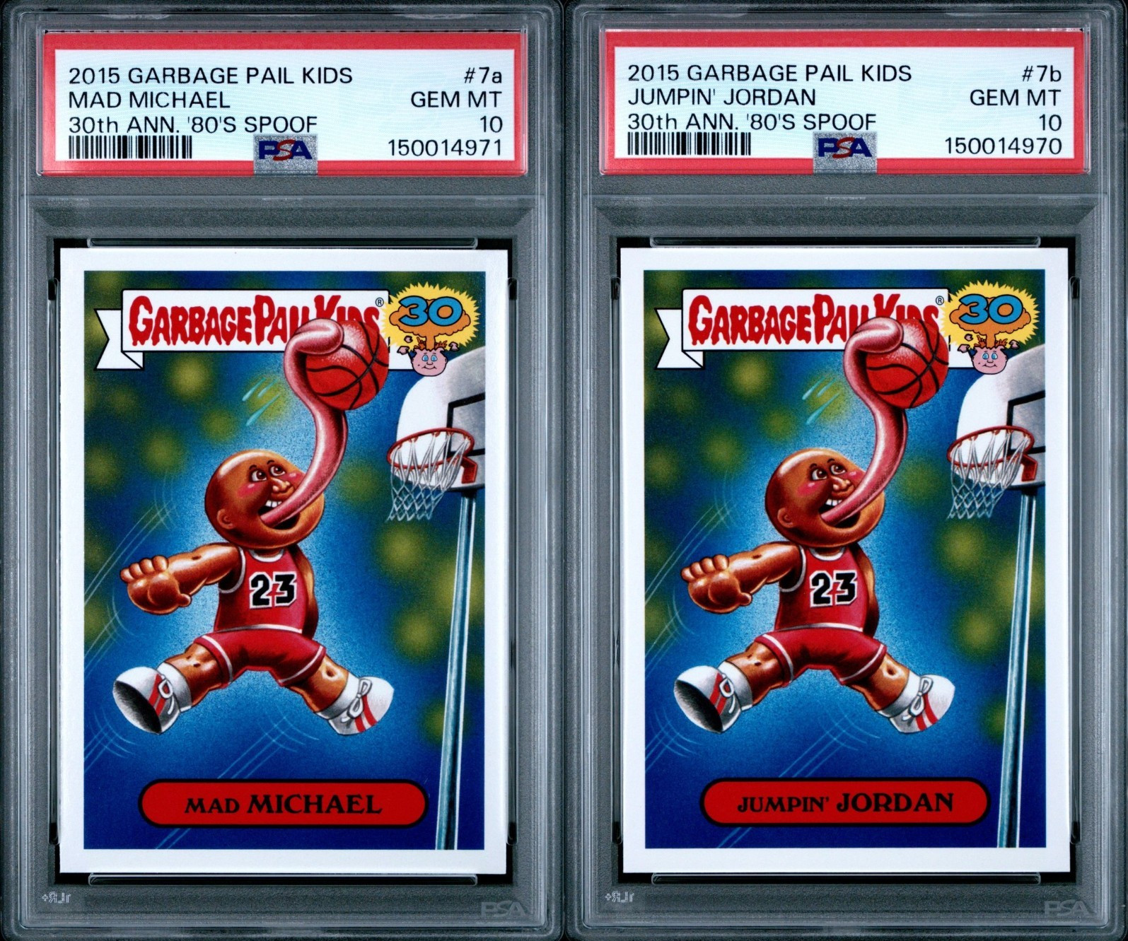 PSA 10 SET- Garbage Pail Kids 30th Anniversary 7a Mad Michael & 7b Jumpin Jordan