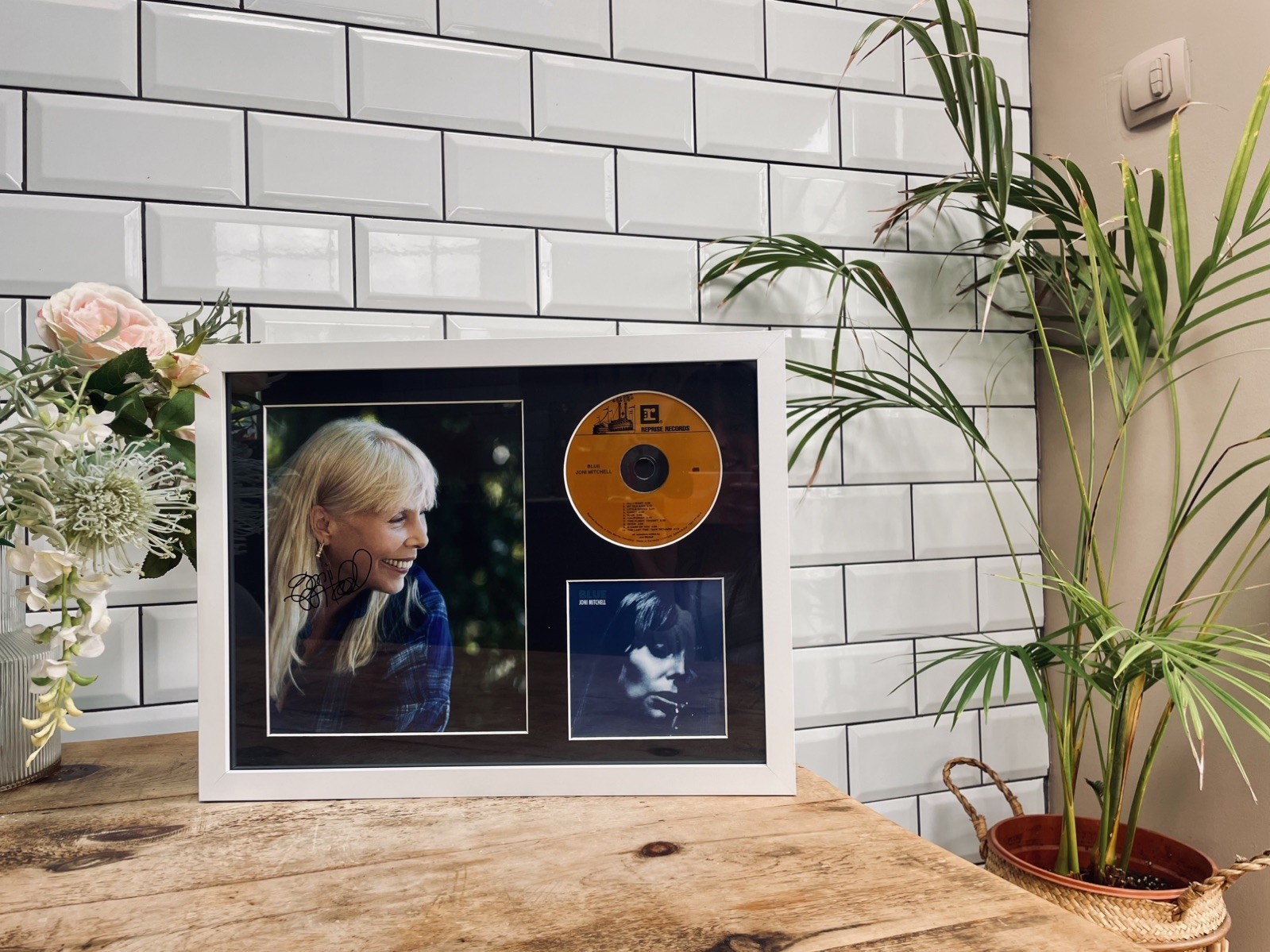 Joni Mitchell  / Hand Signed Photo / Blue / Framed / COA / A3 Frame. 