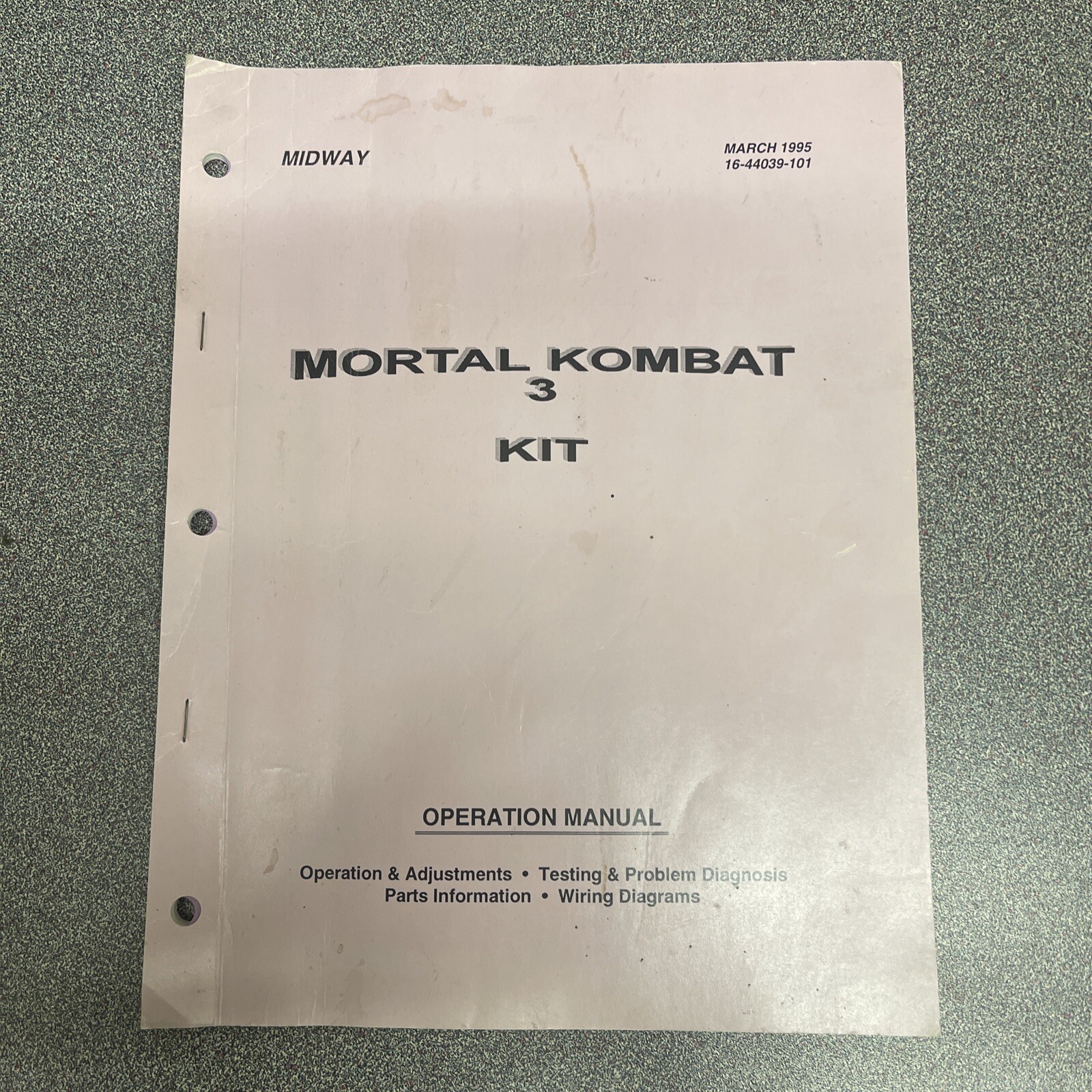 1995 Midway Mortal Kombat 3 Kit Operators Manual 