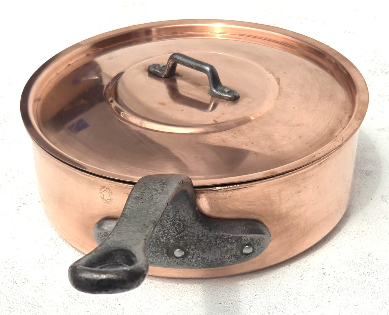 Vintage 9.1inch Copper Saute Pan with Lid Made in France Tin Lining 2mm 5.5lbs
