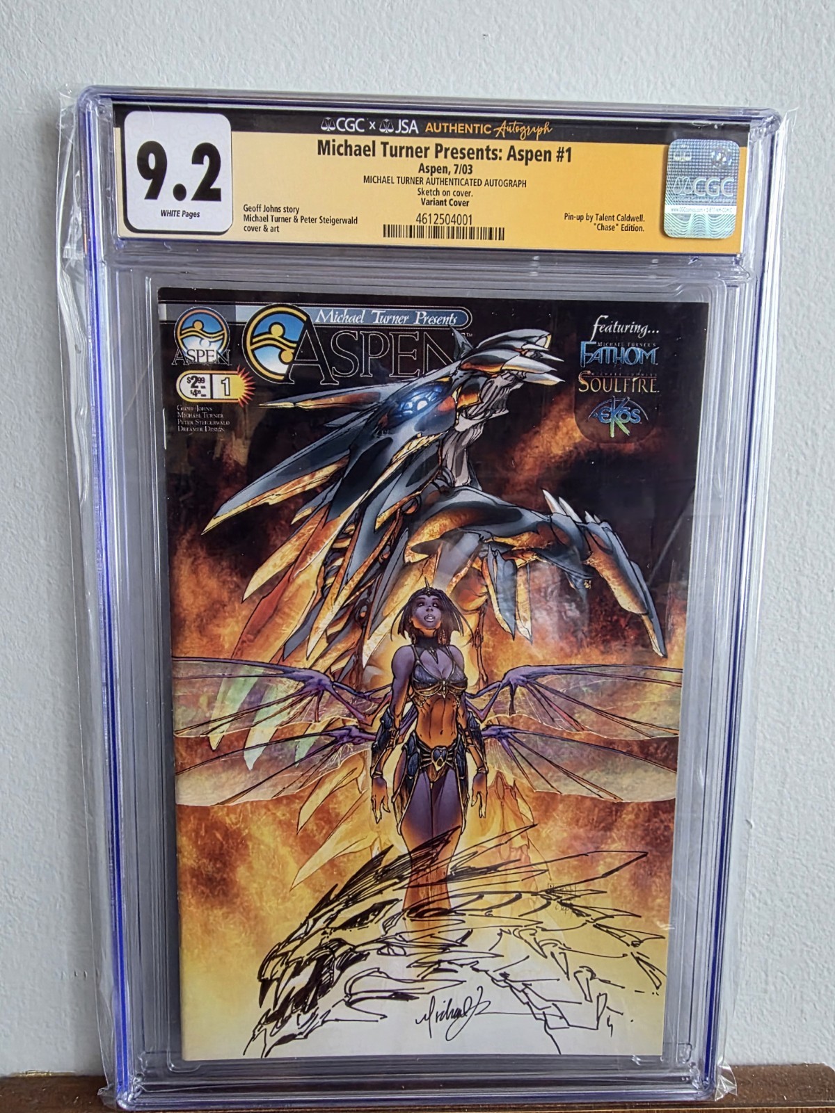 Michael Turner's  Aspen #1 PSA 9.2  signature  And original art Sketch