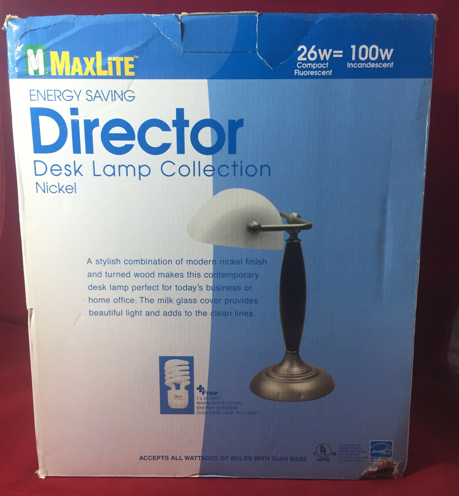 Maxlite Director Desk Lamp Energy Saving - Nickel Finish 25W = 100W
