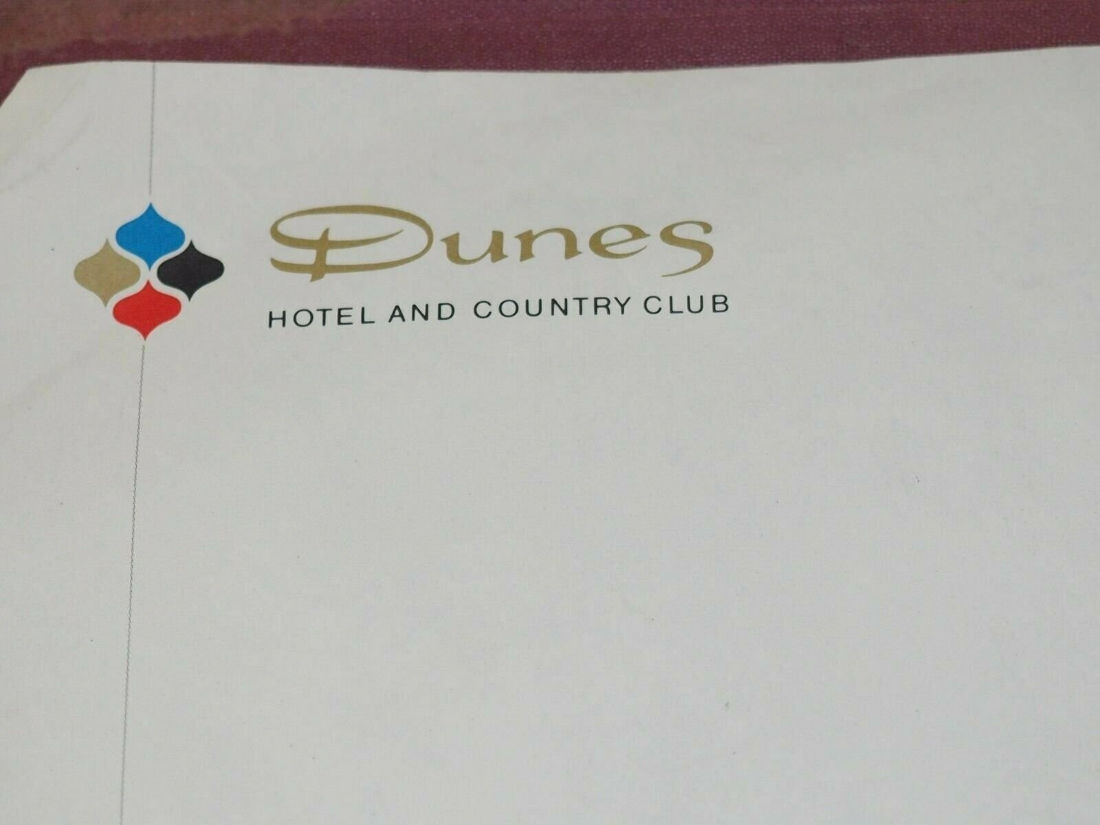 Scarce DUNES HOTEL AND COUNTRY CLUB In Room Stationary Letterhead circa 1960\'s