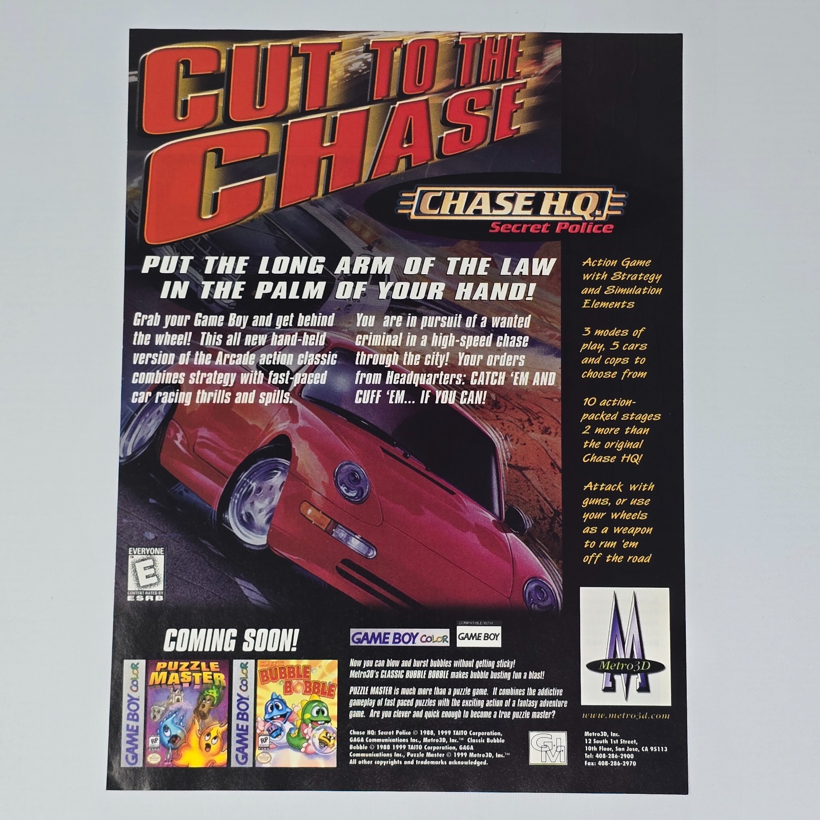Chase HQ Secret Police Game Boy Color Authentic Magazine Ad