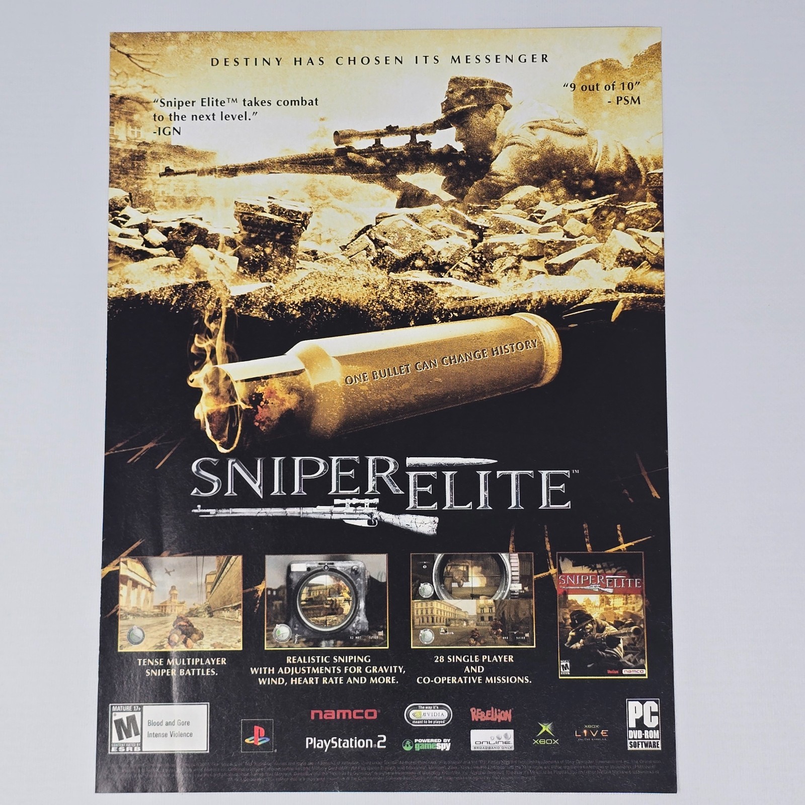 Sniper Elite PlayStation 2 PS2 Xbox PC One Bullet Print Ad/Poster Promo Art