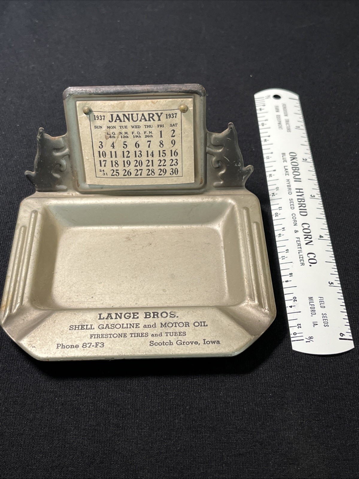 Vintage Shell Oil Ashtray Lange Brothers Oil Firestone Scotch Grove Iowa 1937