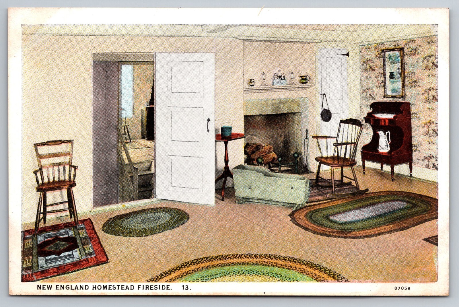 New England Homestead Fireside Postcard