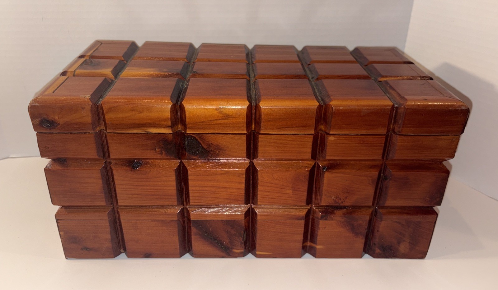 Vintage Cedar Keepsake Hope Box Chest Wood Cubist MCM Large 14”