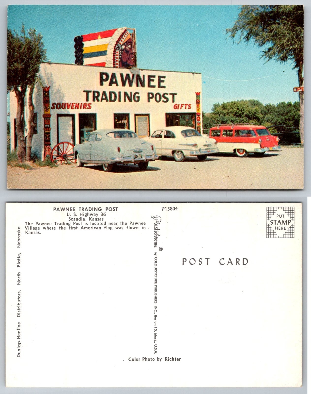 Standard Pawnee Trading Post Scandia Kansas Color Photo by Richter Postcard
