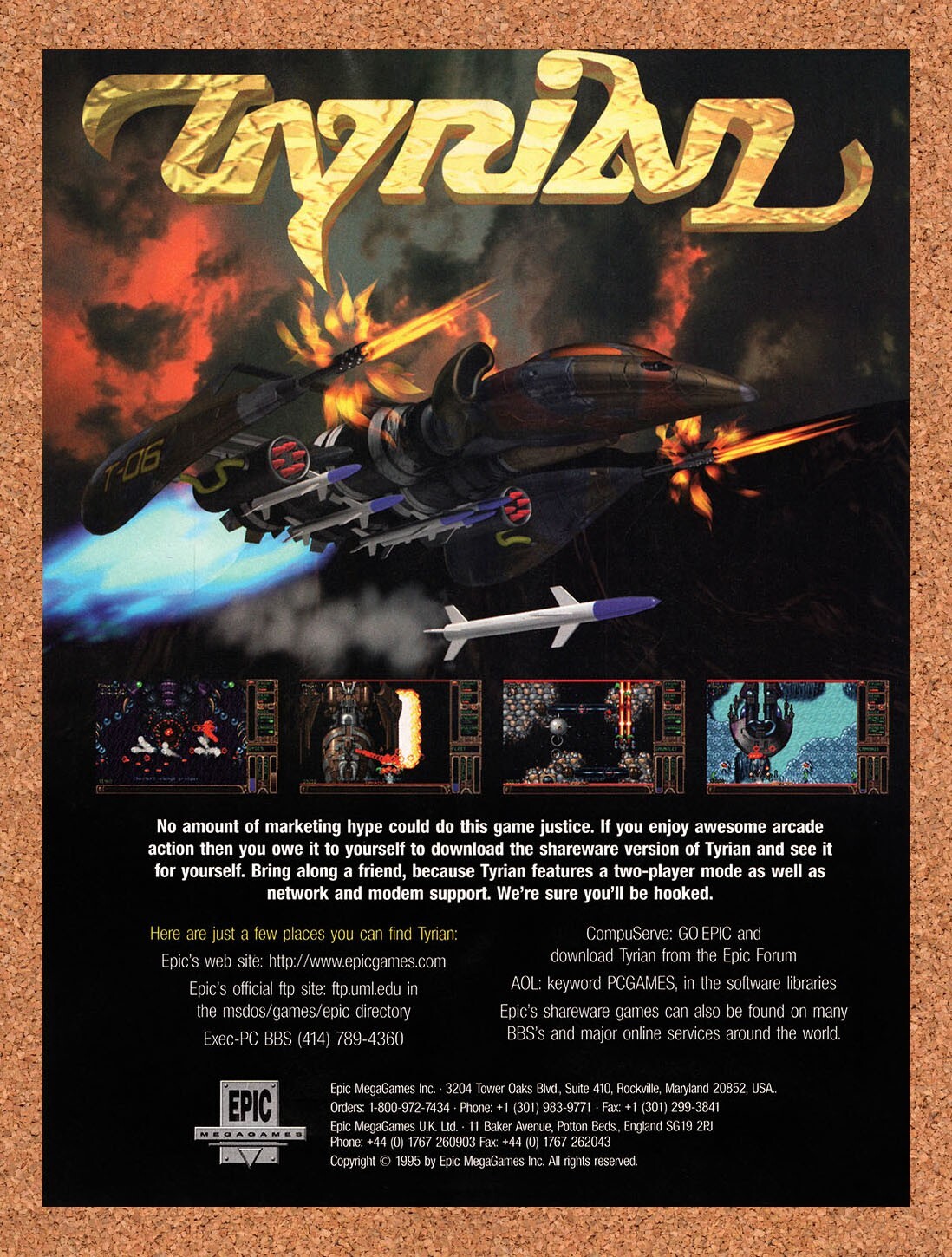 1995 Tyrian PC Original Advertisement / Retro Promo v1