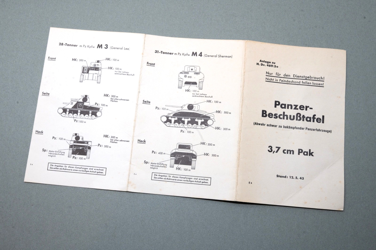 German WWII Panzer 3,7 CM PAK CANNON Tank Identification Targeting Booklet