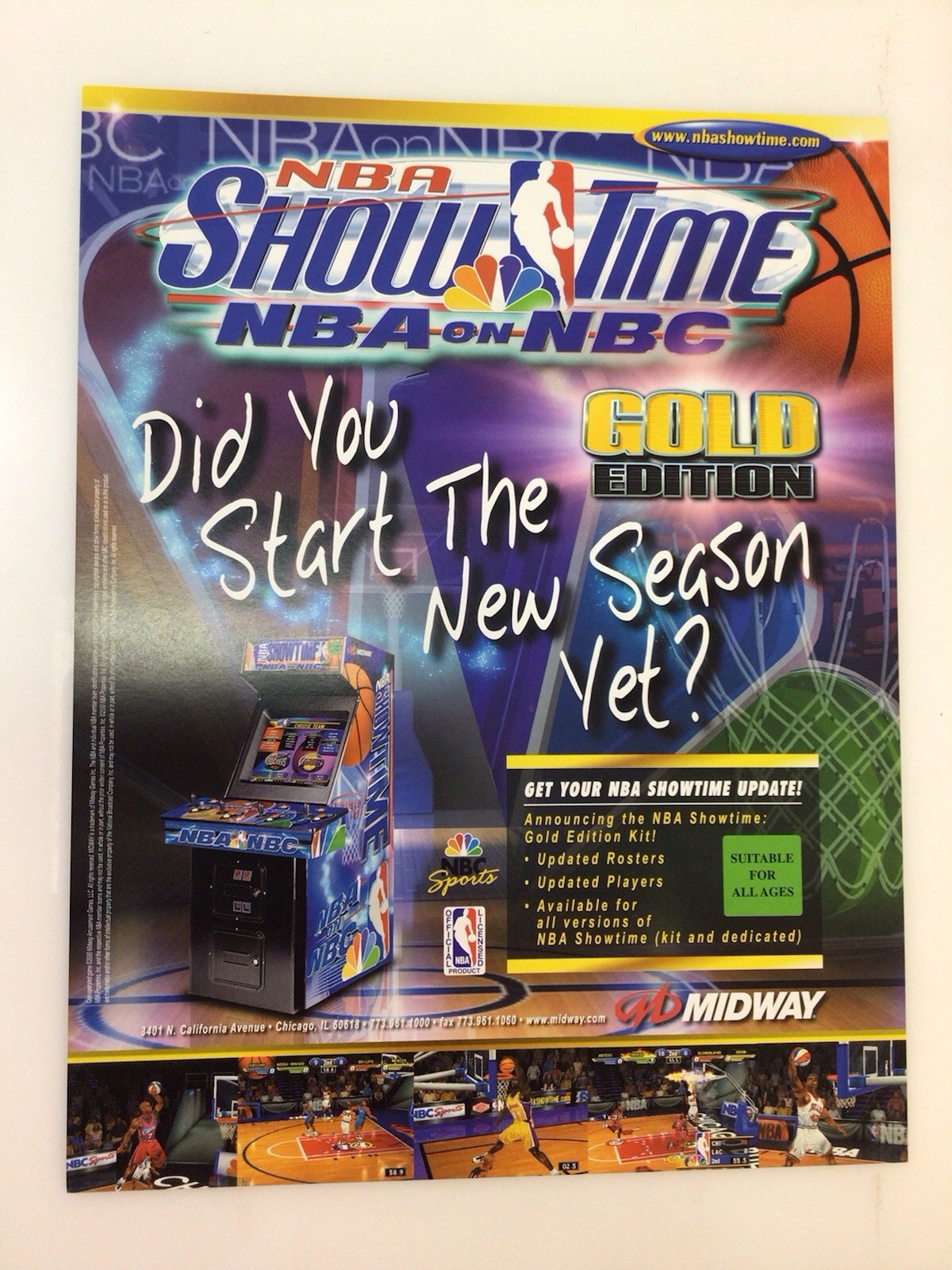 2000 NBA Showtime NBA on NBC Arcade Game Flyer Brochure 8.5”x11”