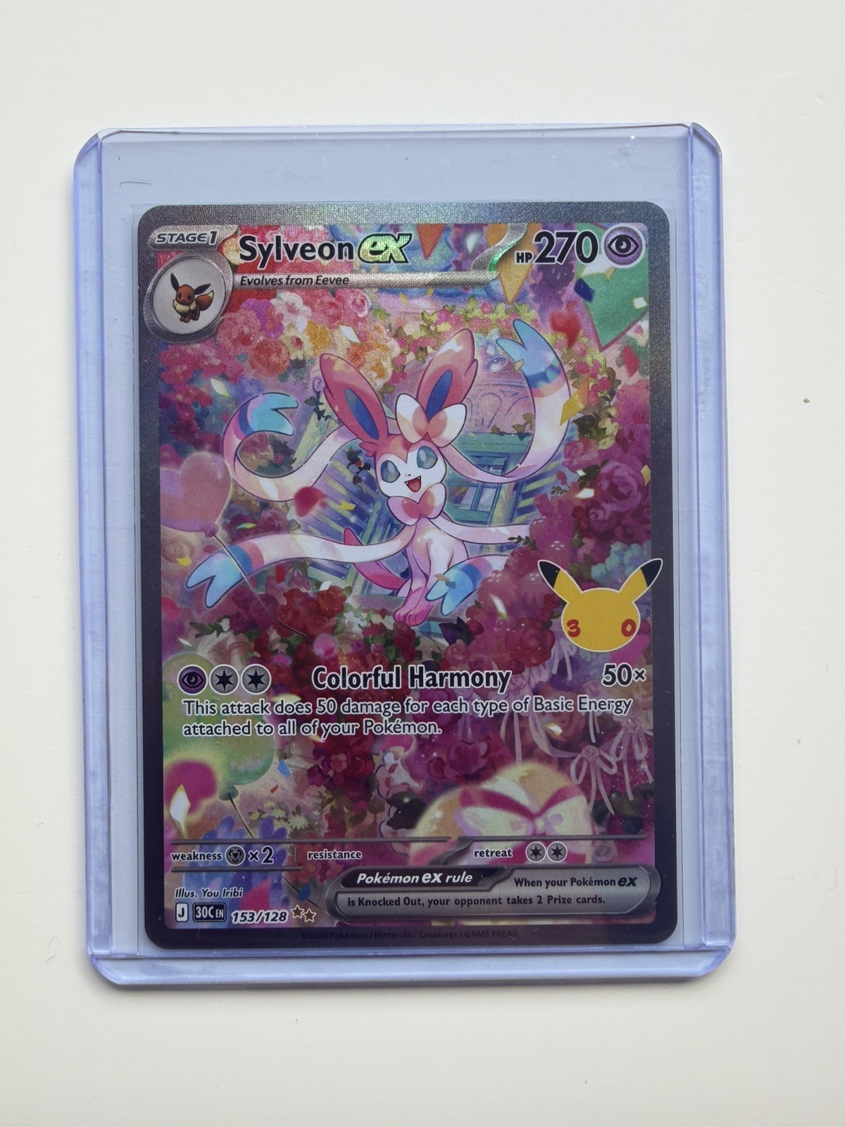 Sylveon Ex 153/128 30th Anniversary Pokemon Card Mint Condition