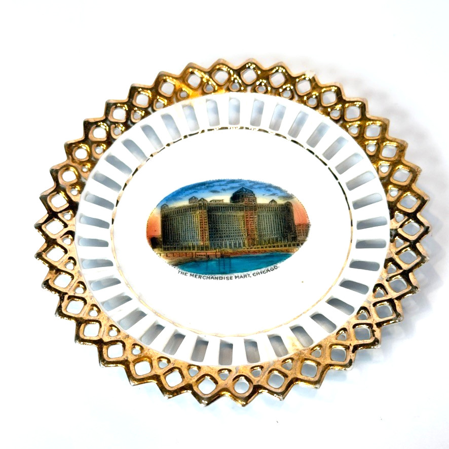 CHICAGO Merchantile Building IL ILLINOIS Antique  Souvenir China TRINKET DISH
