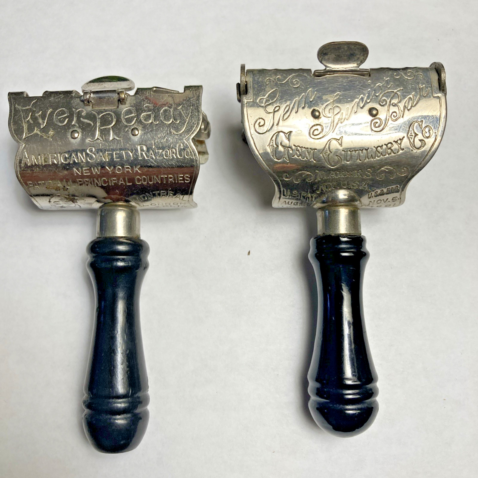 Antique Lather Catcher Safety Razor Lot (2) - 1900s Gem Junior Bar & Ever-Ready