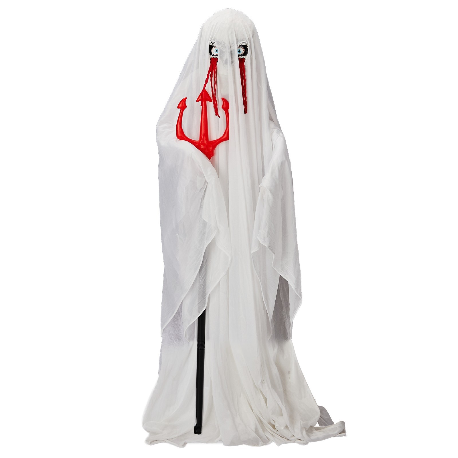4.3ft Life Size Halloween Animatronic Ghost with Trident Outdoor Yard Decoration