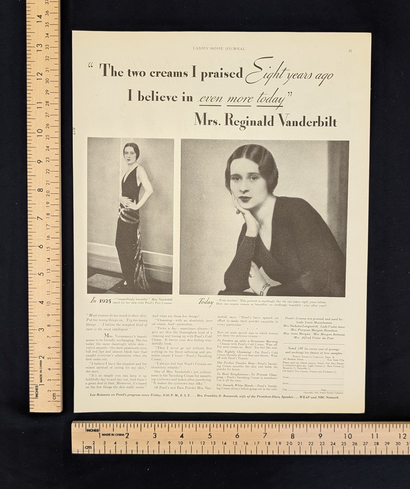 Vintage 1933 Pond\'s Creams B&W Print Ad Full Page 1930s Original Beauty Wall Art