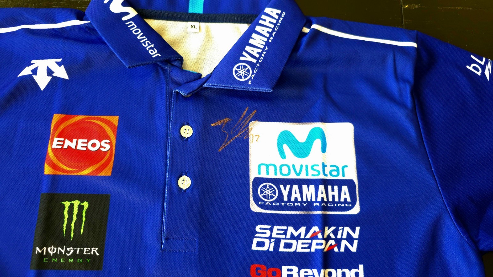 Alex Rins Autographed Movistar Yamaha Motogp Crew Shirt. Signed In Austin 2025