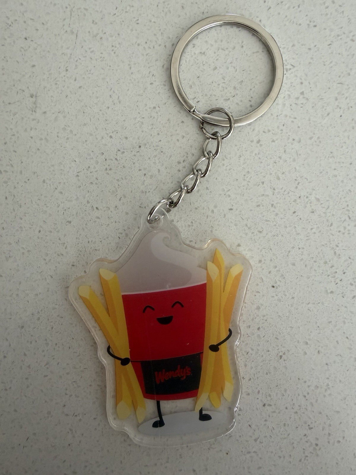 Cartoon French Fries Character Clear Plastic Keychain w/ Detachable Keyring