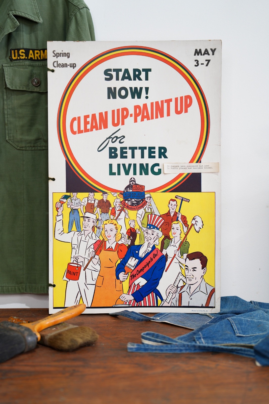 Vintage Graffiti Spray Paint Clean Up Poster Sign Uncle Sam Store Display 70s