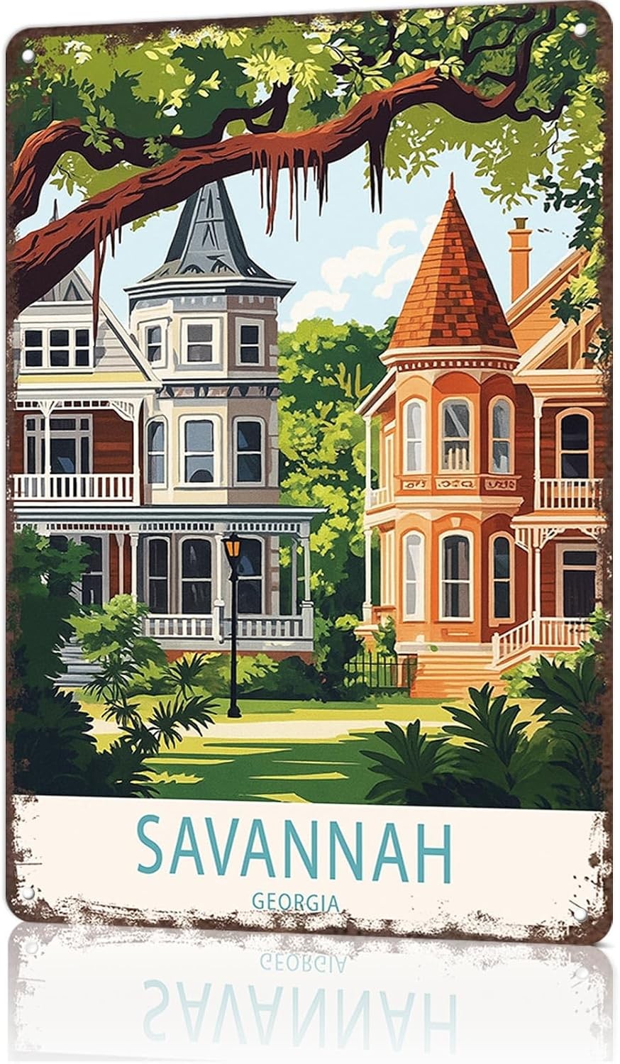 Vintage Savannah Georgia Travel Poster Tin Metal Signs Home Décor 8x12