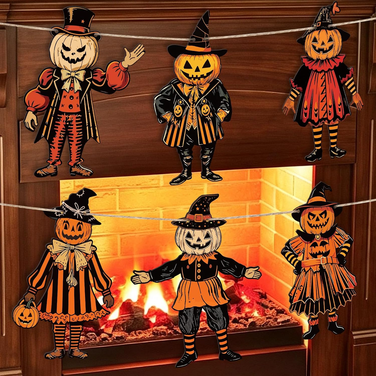 Vintage Halloween Garland Decorations 6.56Ft Wooden Halloween Hanging Banner Ret