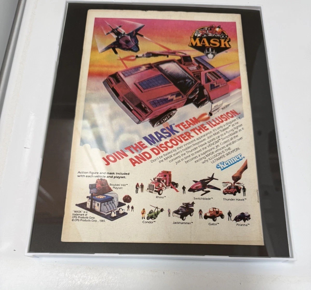 Framed 1985 M.A.S.K. Kenner Vintage Print Ad Thunder Hawk Switchblade MASK Toys