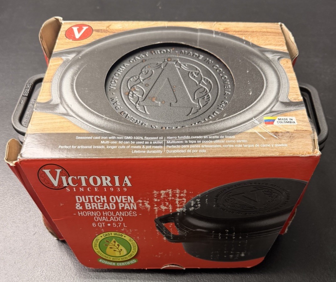 New Victoria 6-Quart Cast Iron Oval Dutch Oven, Combination Combo Cooker Pot and