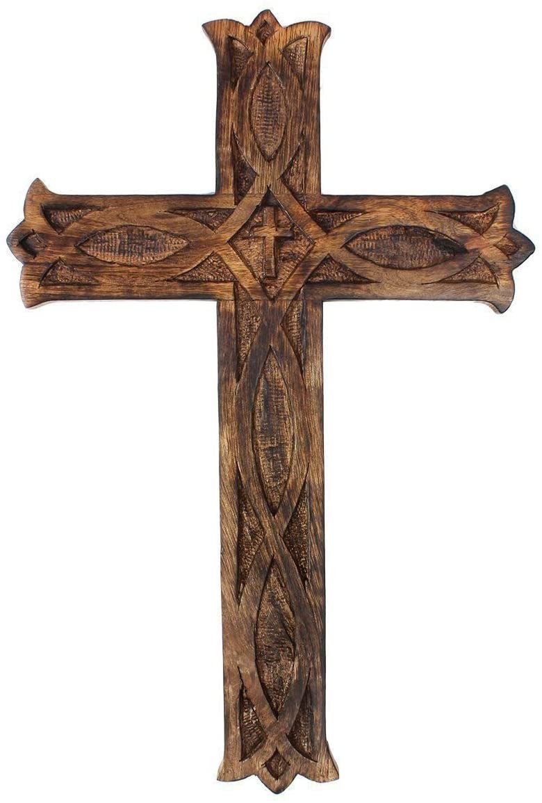 Handmade Antique Design Rustic Look Wooden Wall Hanging Cross Decorative Reli