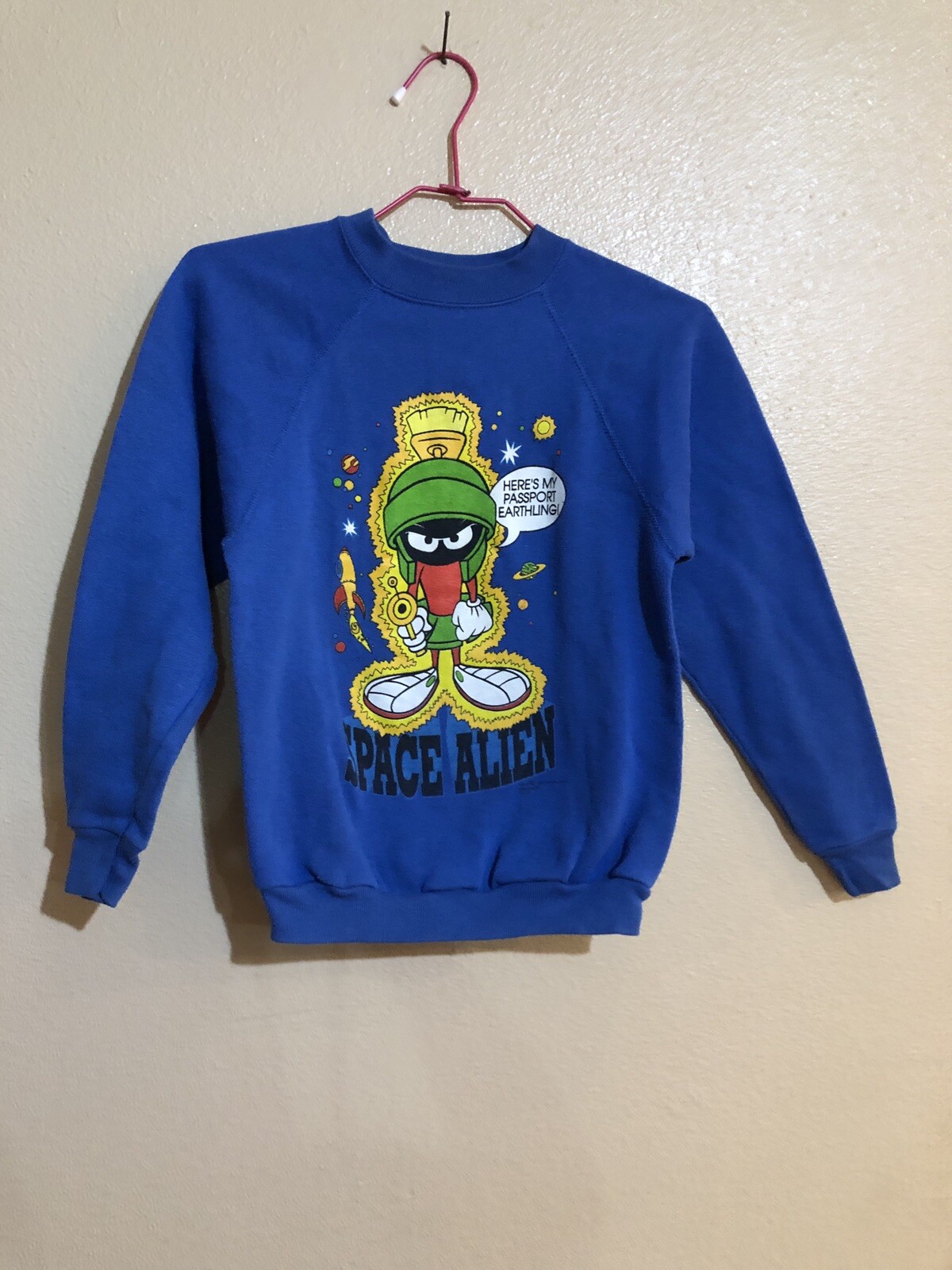 Vtg SSI Marvin The Martian Sweatshirt Looney Tunes Youth 10-12 Blue USA