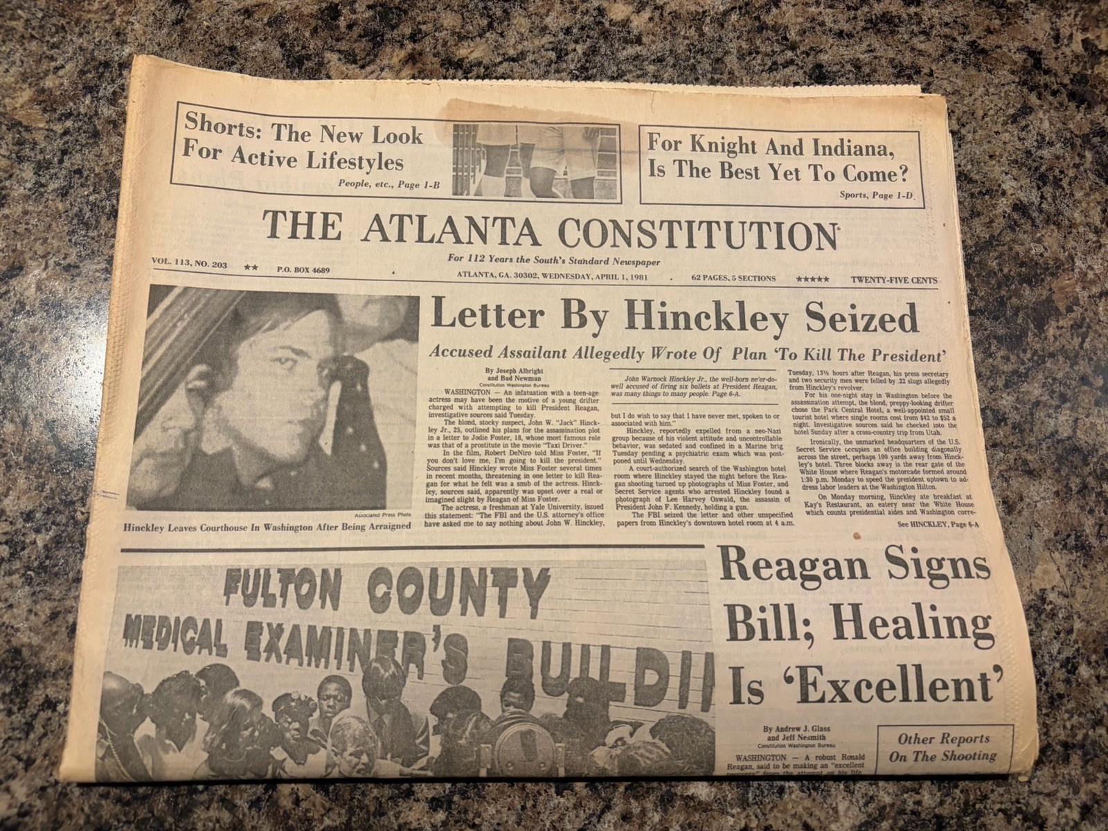 1981 John Hinckley Jr Newspaper.  Reagan Shot
