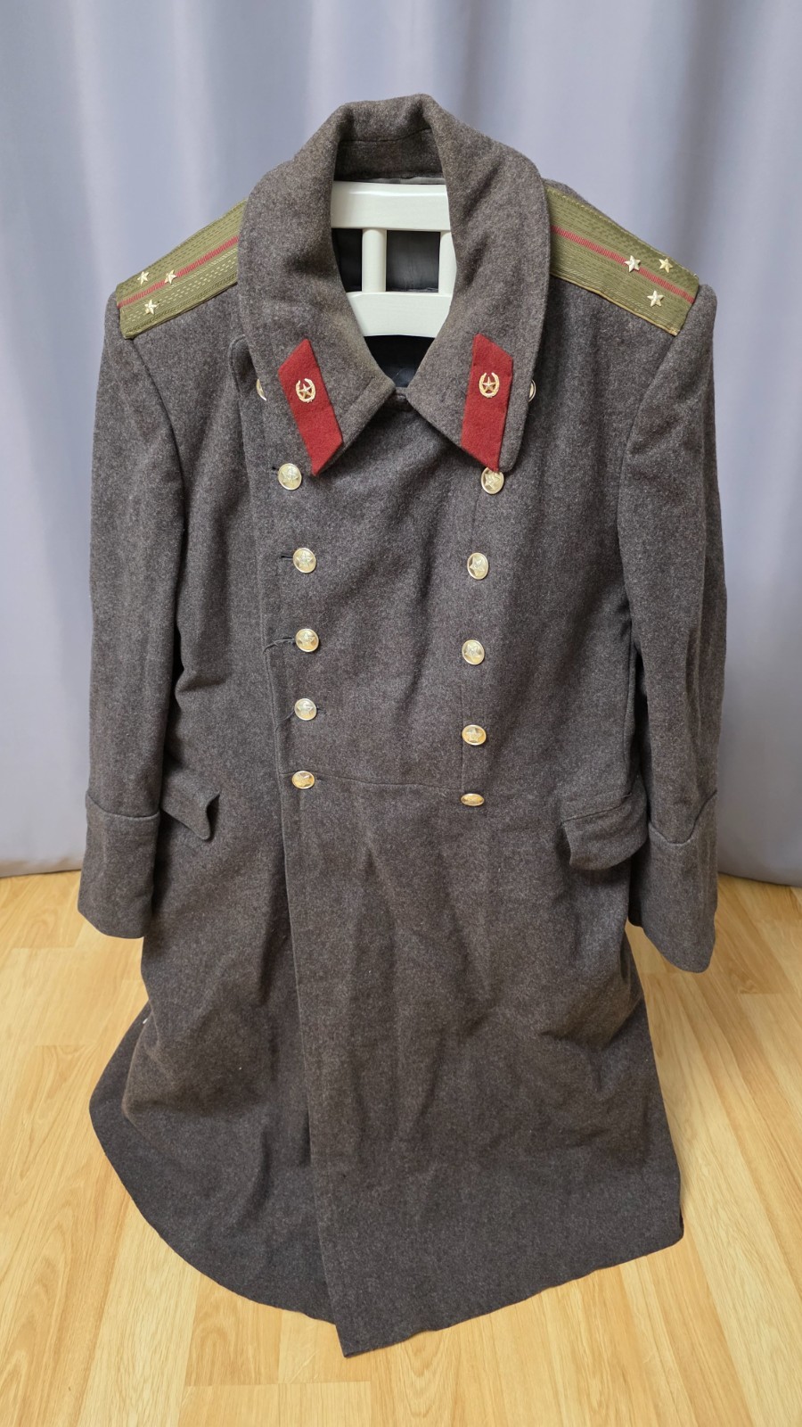 Vintage Soviet USSR Officer Brown Wool Greatcoat Military Dress Overcoat