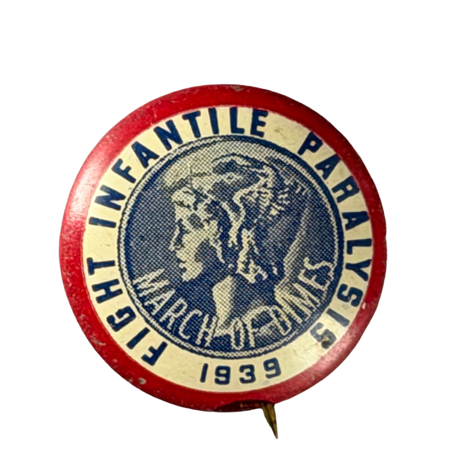 Vintage Button Pin 1939 March of Dimes Fight Infantile Paralysis Polio Cause Pin