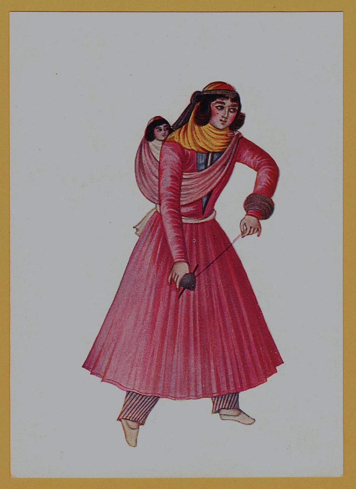 1936 Persia Iranian Miniature Woman with Child Persian Art Postcard USSR Vintage