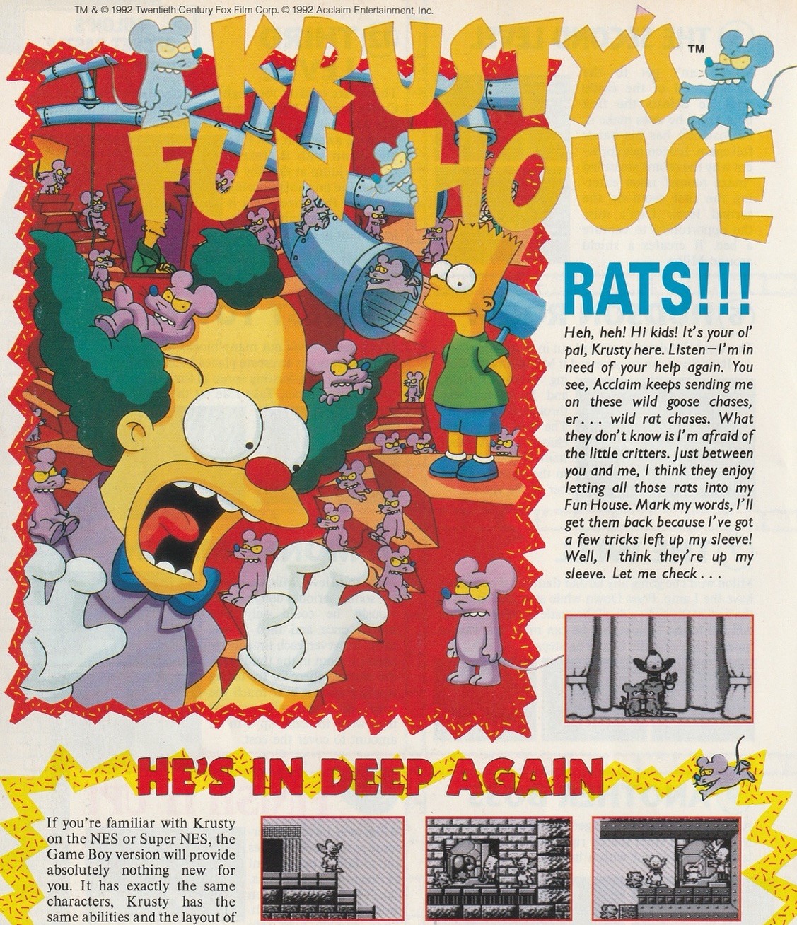 Vintage 1993 Krusty’s Fun House Original Print Ad 20x26cm Nintendo GB NIN 46