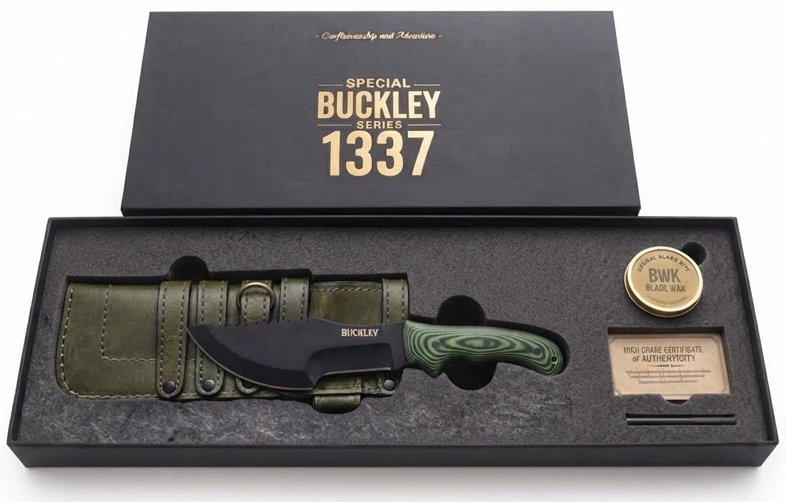 HSK Buckley Tracker Knife Green Handle Leather Sheath D2 Steel With Gift Box