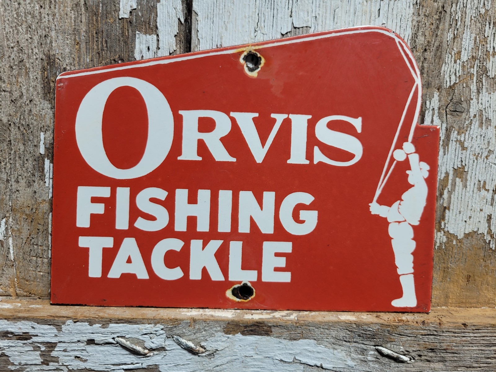 VINTAGE ORVIS PORCELAIN SIGN RARE OLD FLY FISHING TACKLE LURE TROUT SALMON FISH