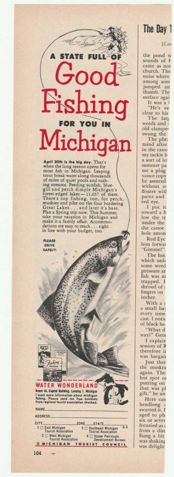 GOOD FISHING FOR YOU IN MICHIGAN Vintage 1950's 3