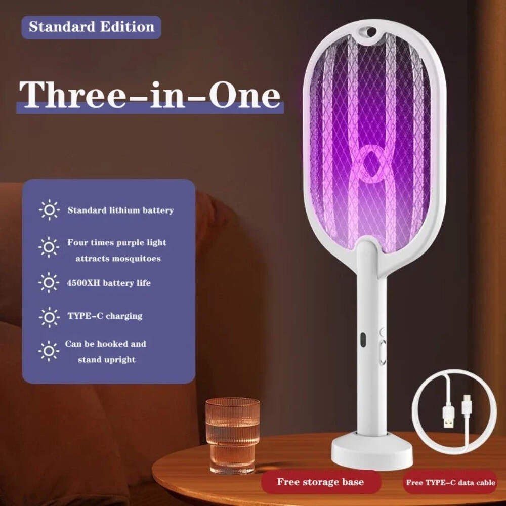 Upgraded 3000V Mosquito Swatter with TYPE-C Charging, 3 in 1 Electric Mosquito S