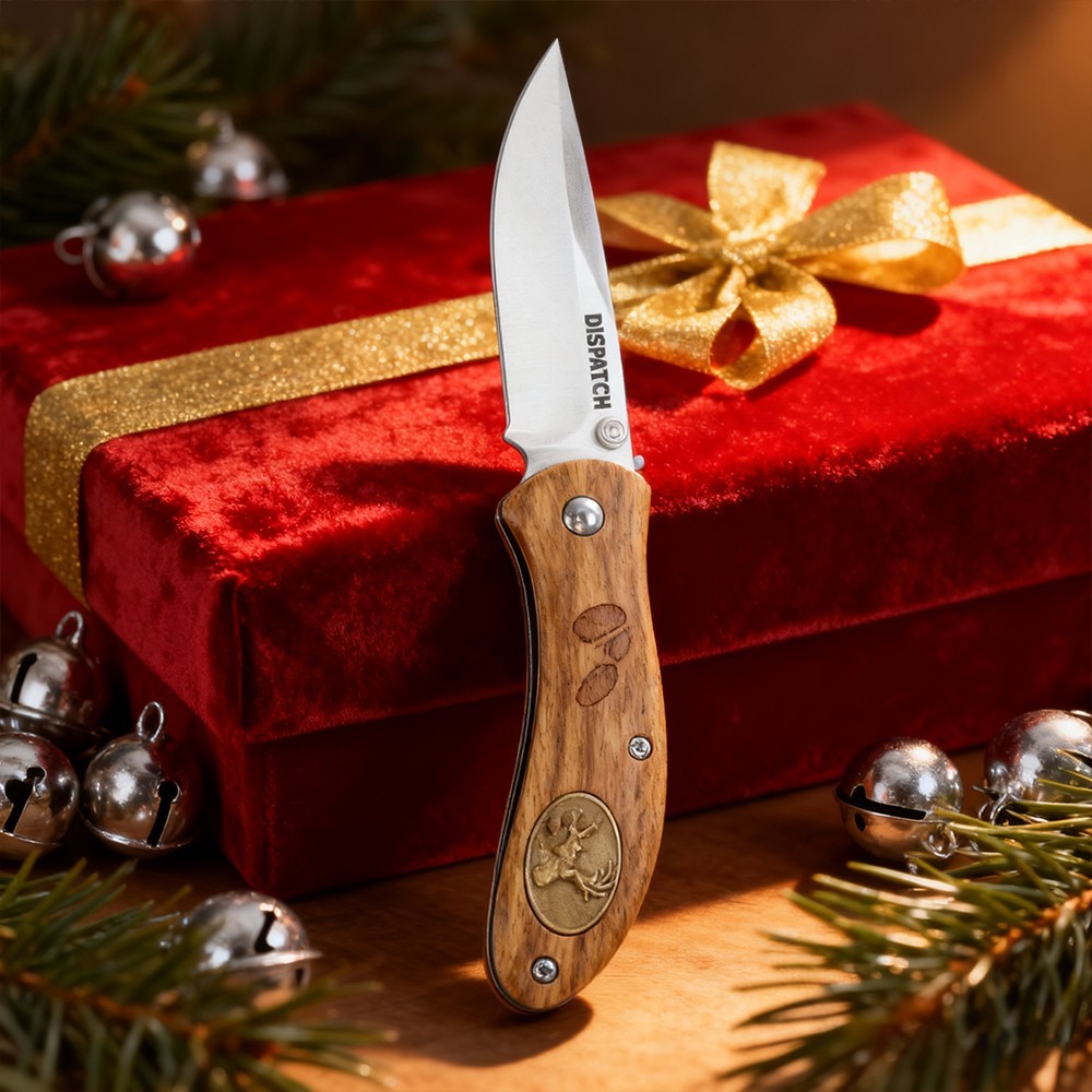 Christmas Gift Folding Pocket Knife with Deer Engraved Wood Handle Stocking