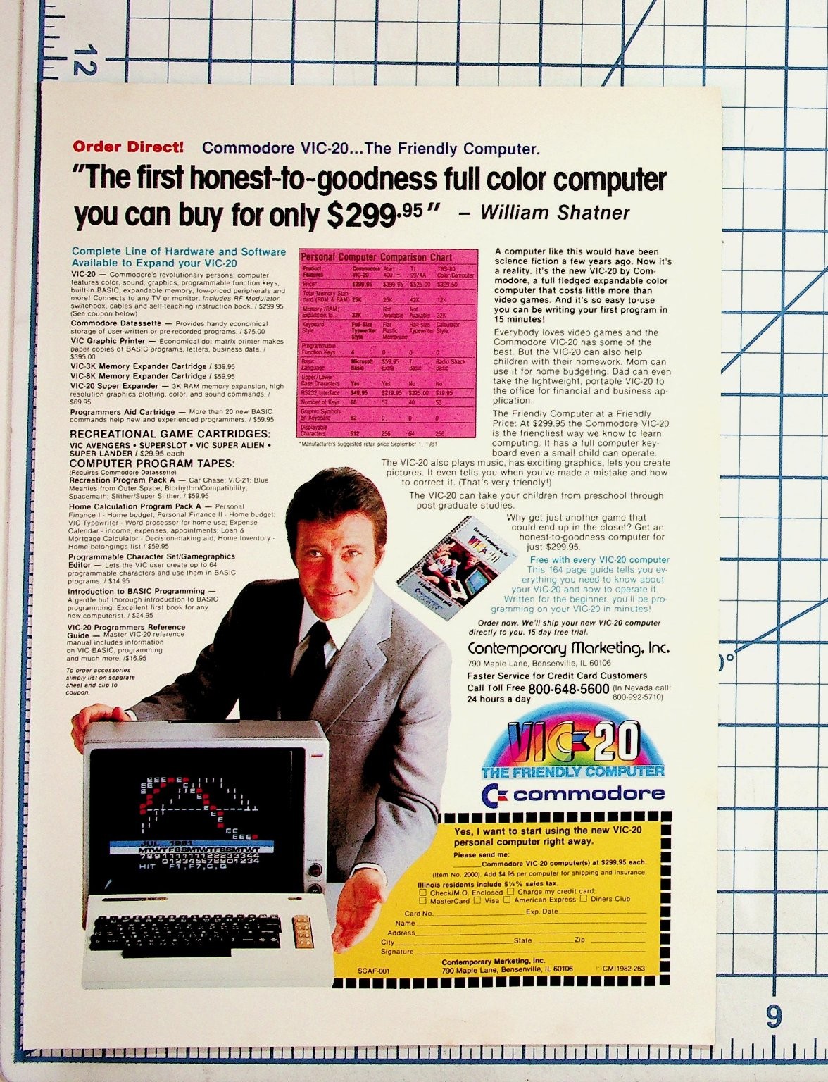 1981 Commodore VIC-20 Computer Ad William Shatner Vintage Print Ephemera