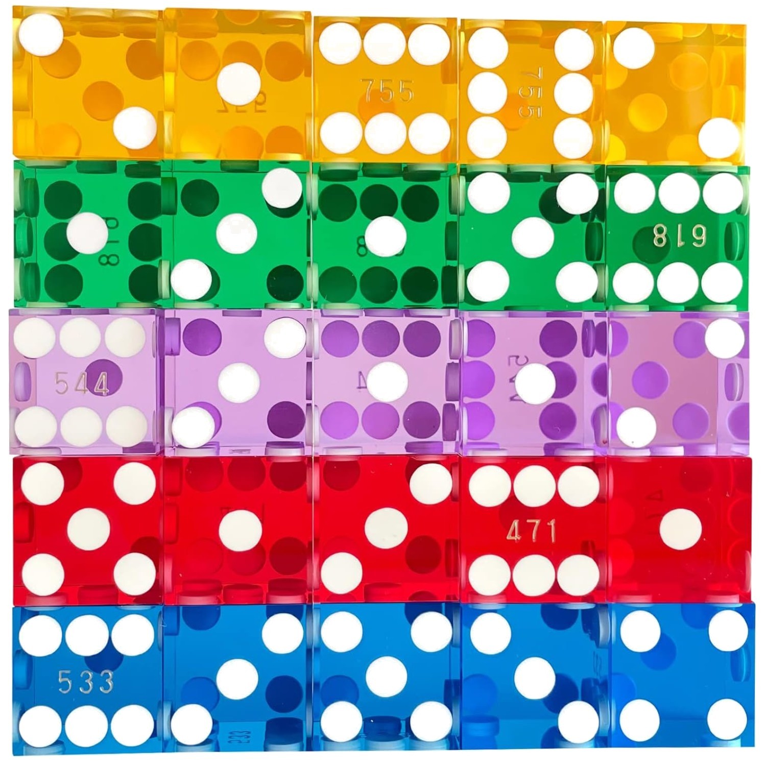 Casino Quality Serialized 19mm Craps Dice - Set of 25