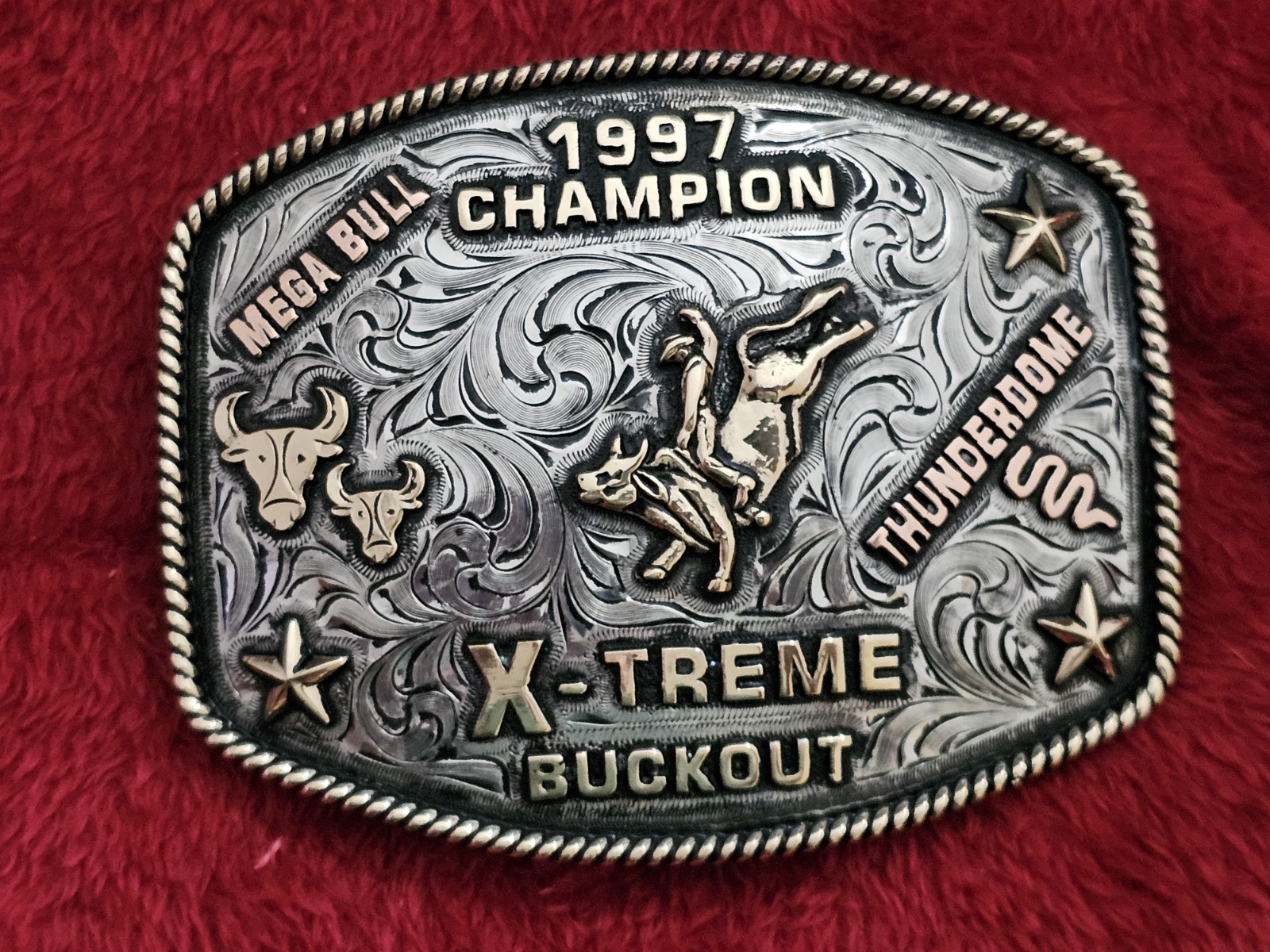 Bull Riding RODEO☆Mega Bull X~TREME☆1997☆CHAMPION TROPHY BUCKLE☆Rare☆486
